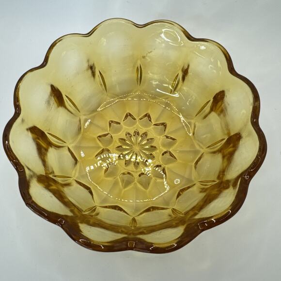 Vintage Amber Glass Candy Nut Bowl Thumbprint Design with Scalloped Rim - Picture 2 of 6